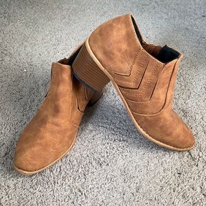 Brown slip on ankle booties